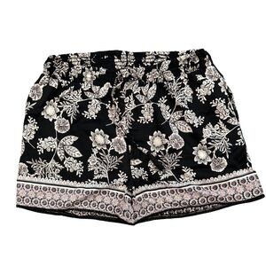 Blue Rain High Waist Black and White Floral Shorts